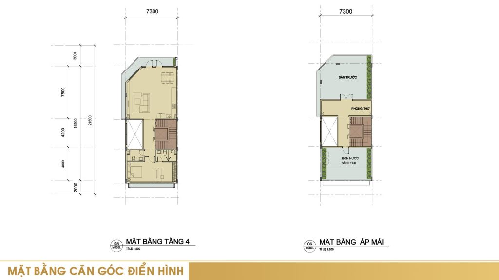 Mặt bằng saritown căn góc 3 điển hình
