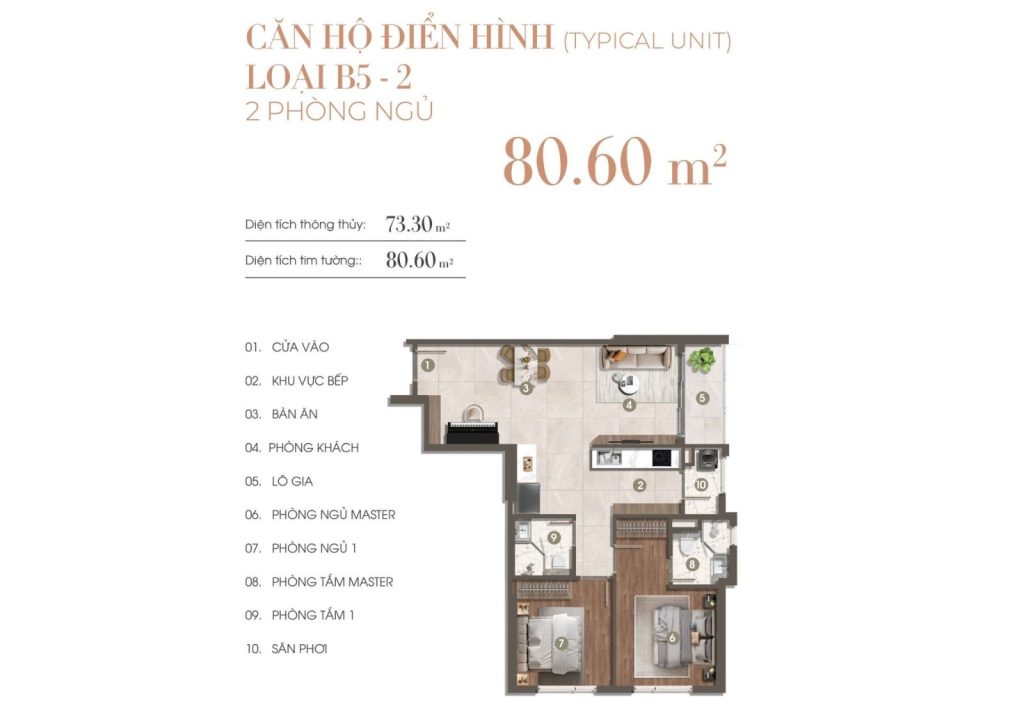 LAYOUT 2 PHONG NGỦ B5 2 CĂN HỘ THE PRIVÉ QUẬN 2