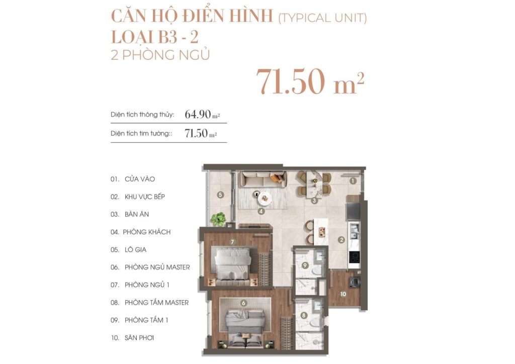 LAYOUT CĂN 2 PHÒNG NGỦ B3 2 CĂN HỘ THE PRIVÉ QUẬN 2