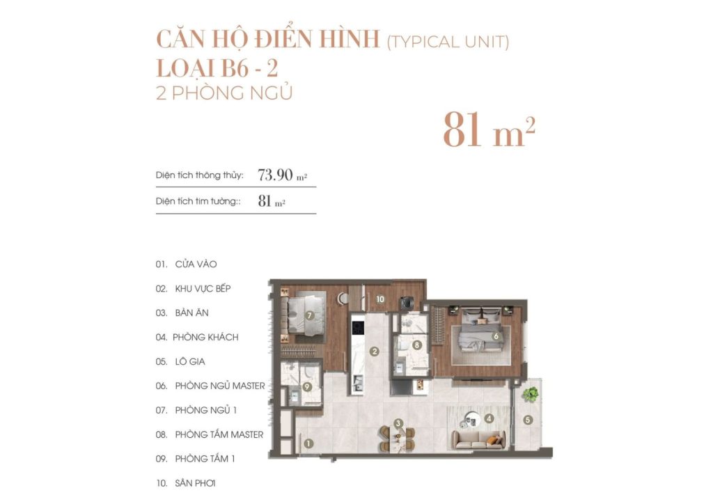 LAYOUT CĂN 2 PHÒNG NGỦ B6 2CĂN HỘ THE PRIVÉ QUẬN 2
