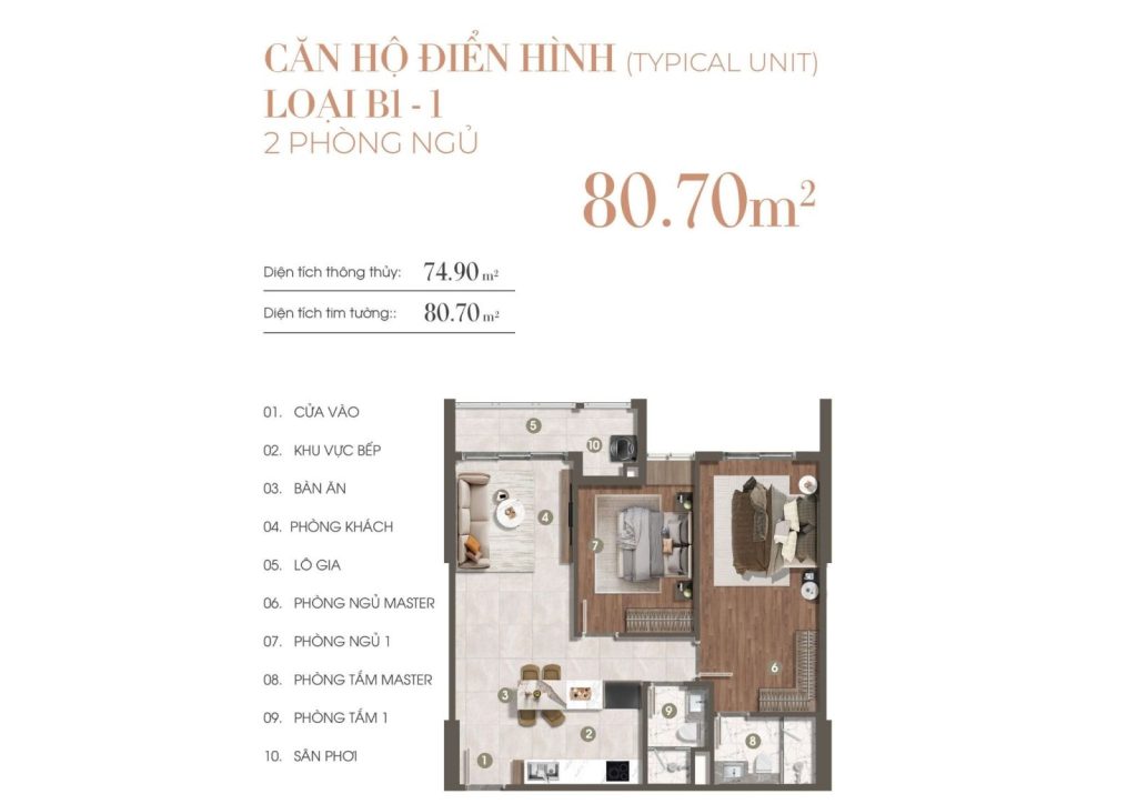 LAYOUT CĂN 2 PHÒNG NGỦ CHUNG CƯ THE PRIVÉ QUẬN 2