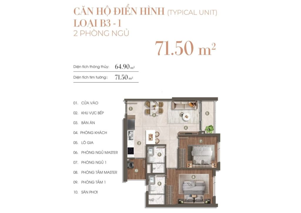 LAYOUT CĂN 2 PHÒNG NGỦ LOẠI B3 CHUNG CƯ THE PRIVÉ QUẬN 2