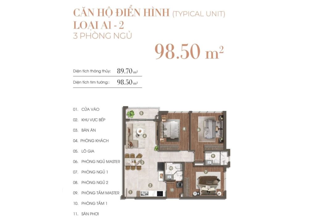 LAYOUT CĂN HỘ 3 PHÒNG NGỦ A1 CĂN HỘ THE PRIVÉ QUẬN 2