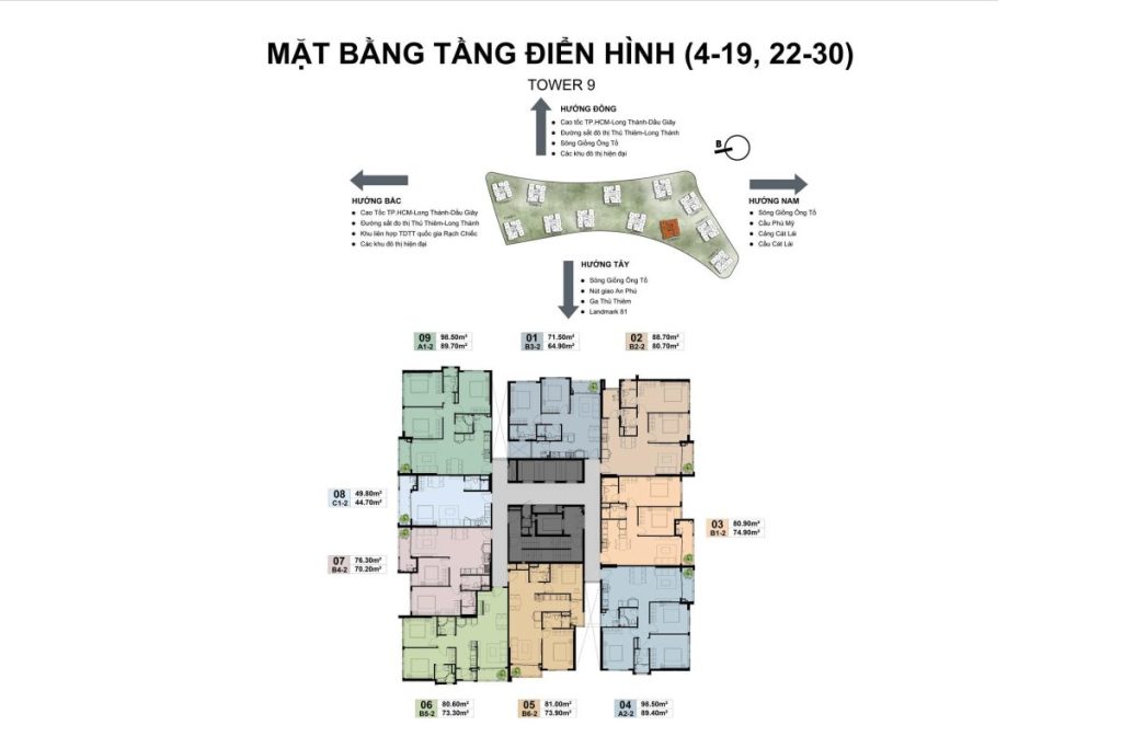 MẶT BẰNG THÁP 9 CĂN HỘ THE PRIVÉ QUẬN 2
